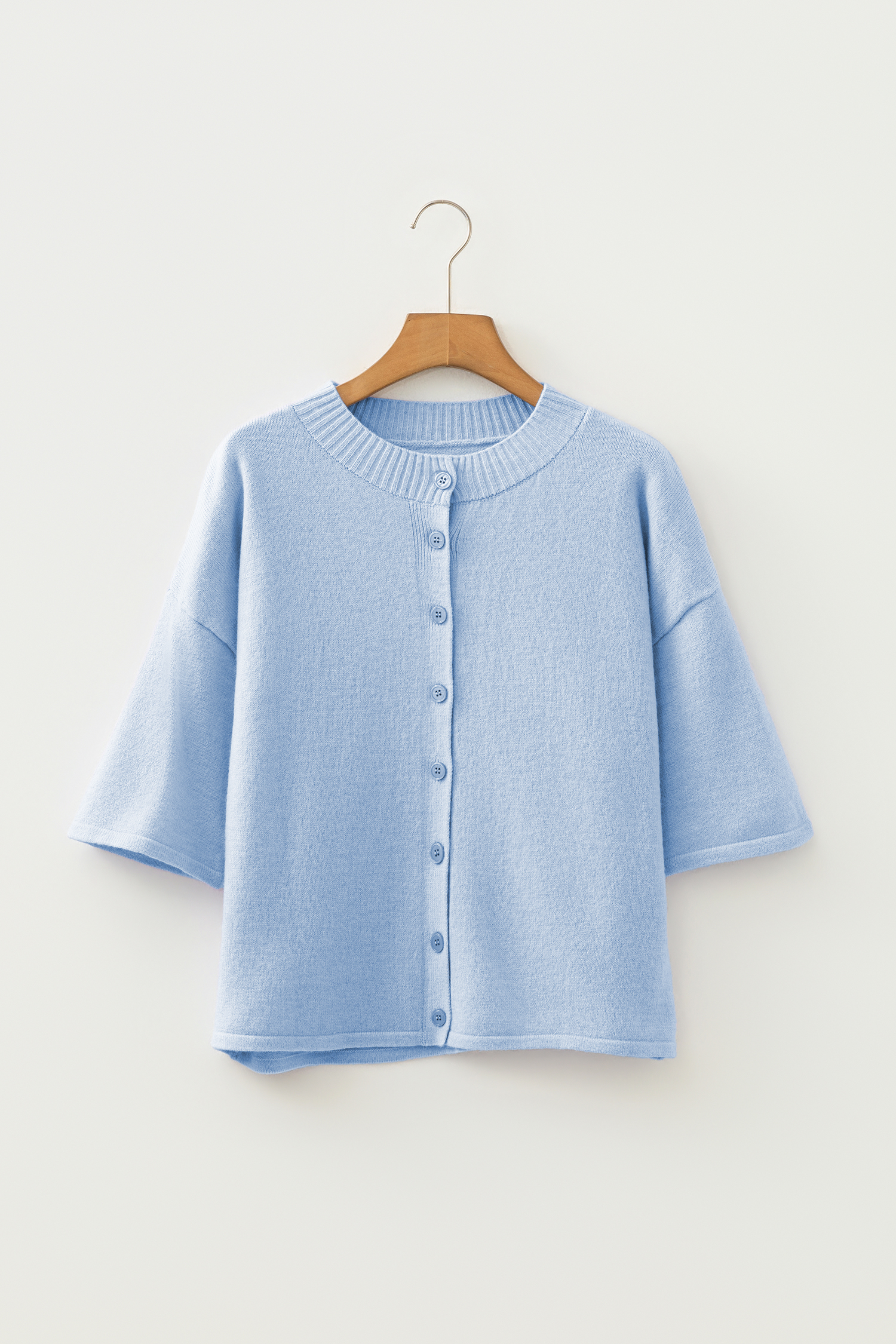 Beau Blue 3/4 Sleeve Boxy Knit Button Down Sweater Cardigan - Image 8