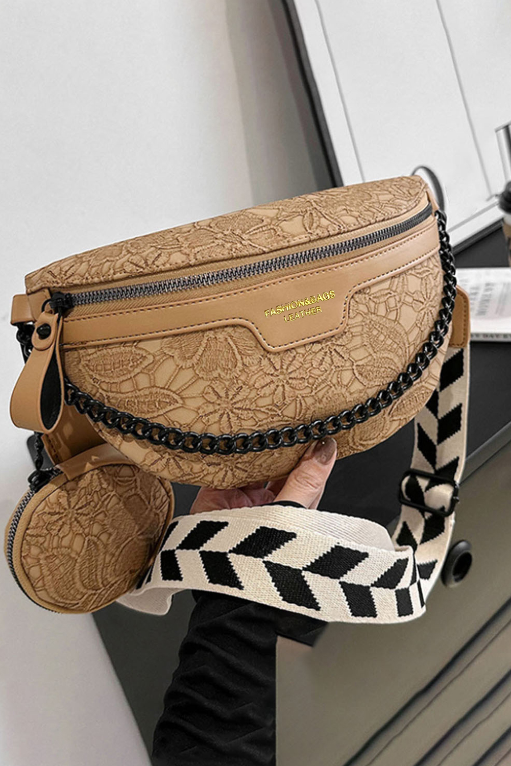 Camel Colorblock Strap Chain Shoulder Bag With Coin Purse - Image 7