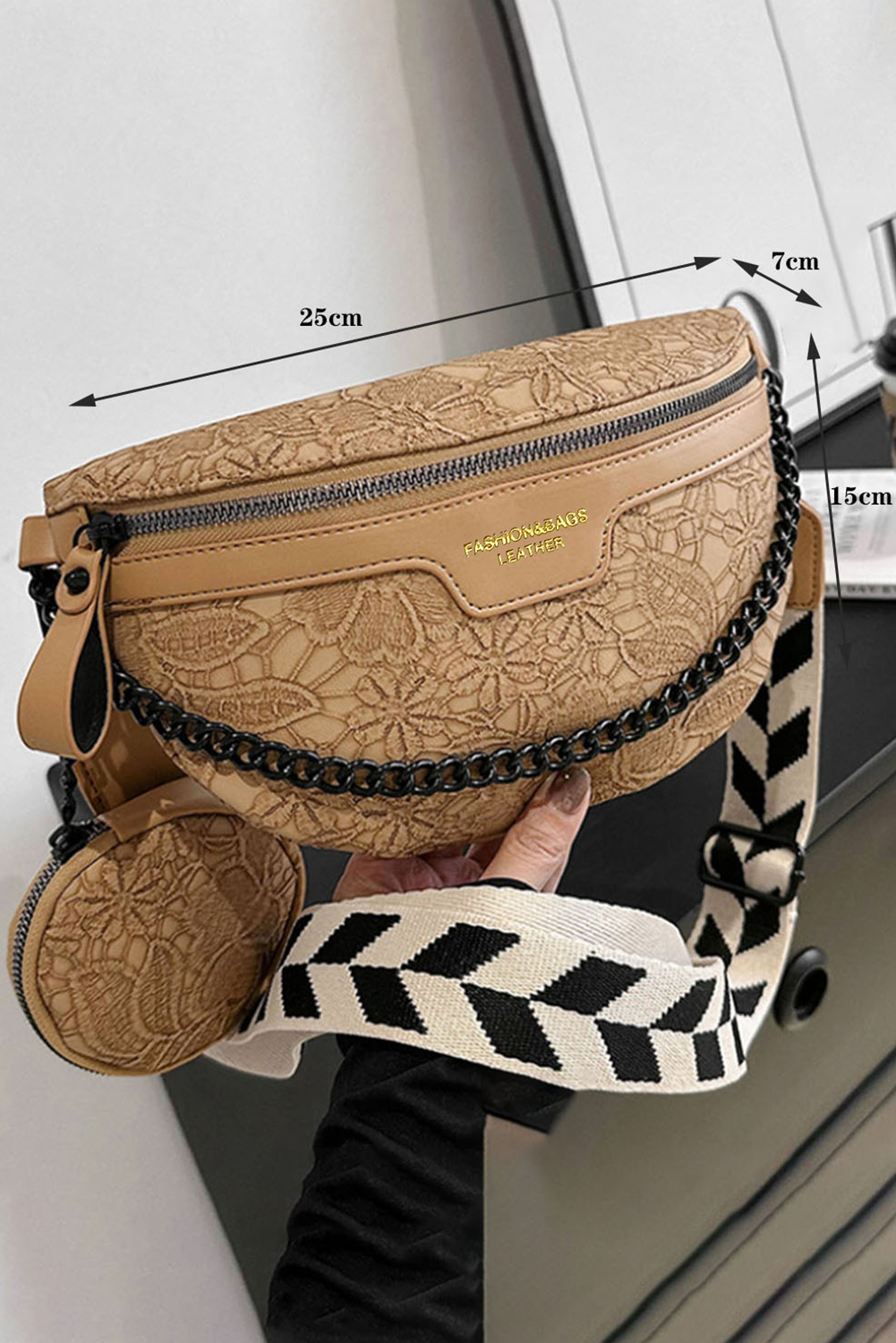Camel Colorblock Strap Chain Shoulder Bag With Coin Purse - Image 8