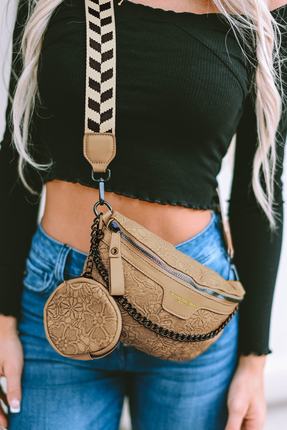 Camel Colorblock Strap Chain Shoulder Bag With Coin Purse - Image 6
