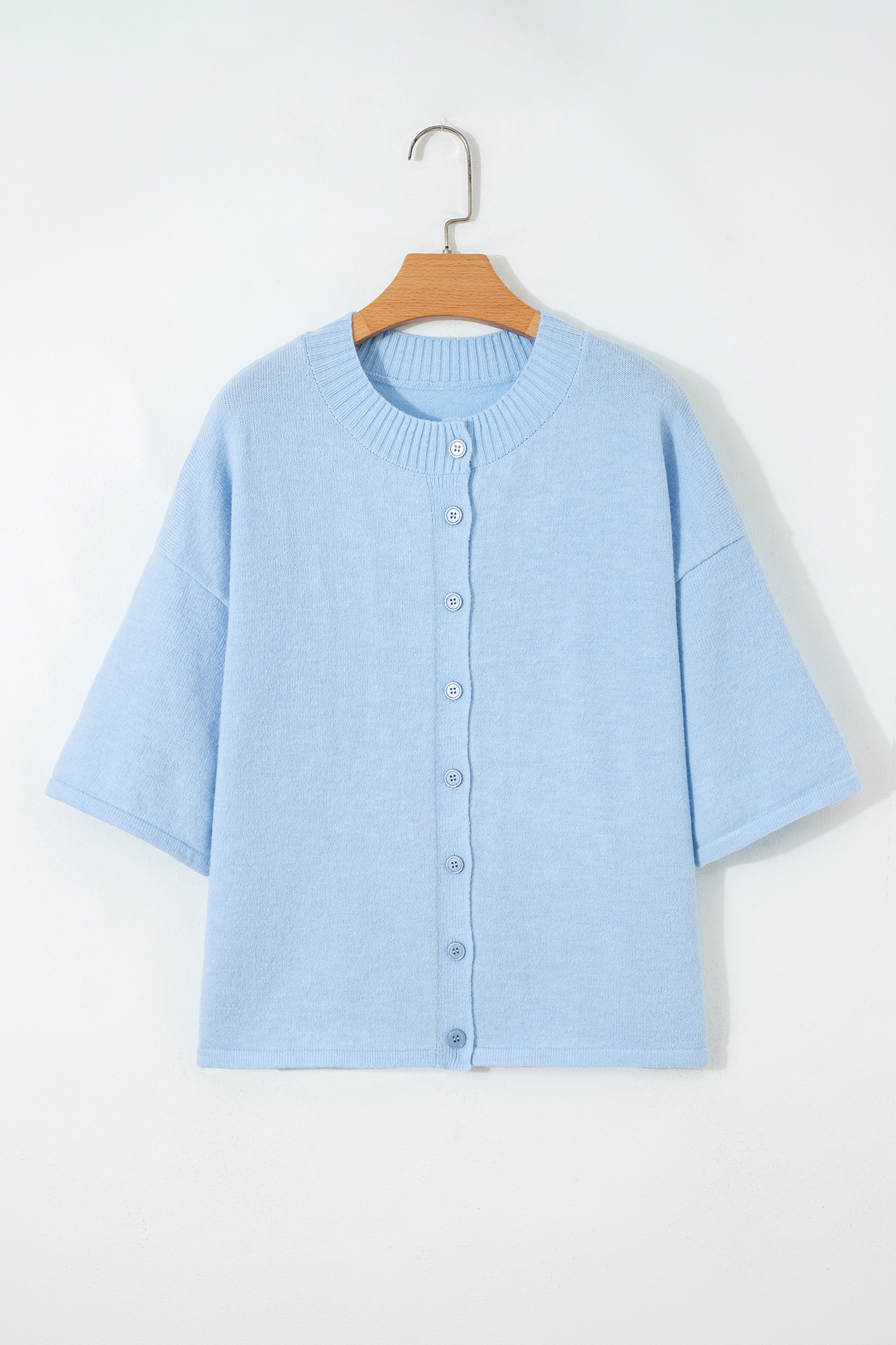 Beau Blue 3/4 Sleeve Boxy Knit Button Down Sweater Cardigan - Image 6
